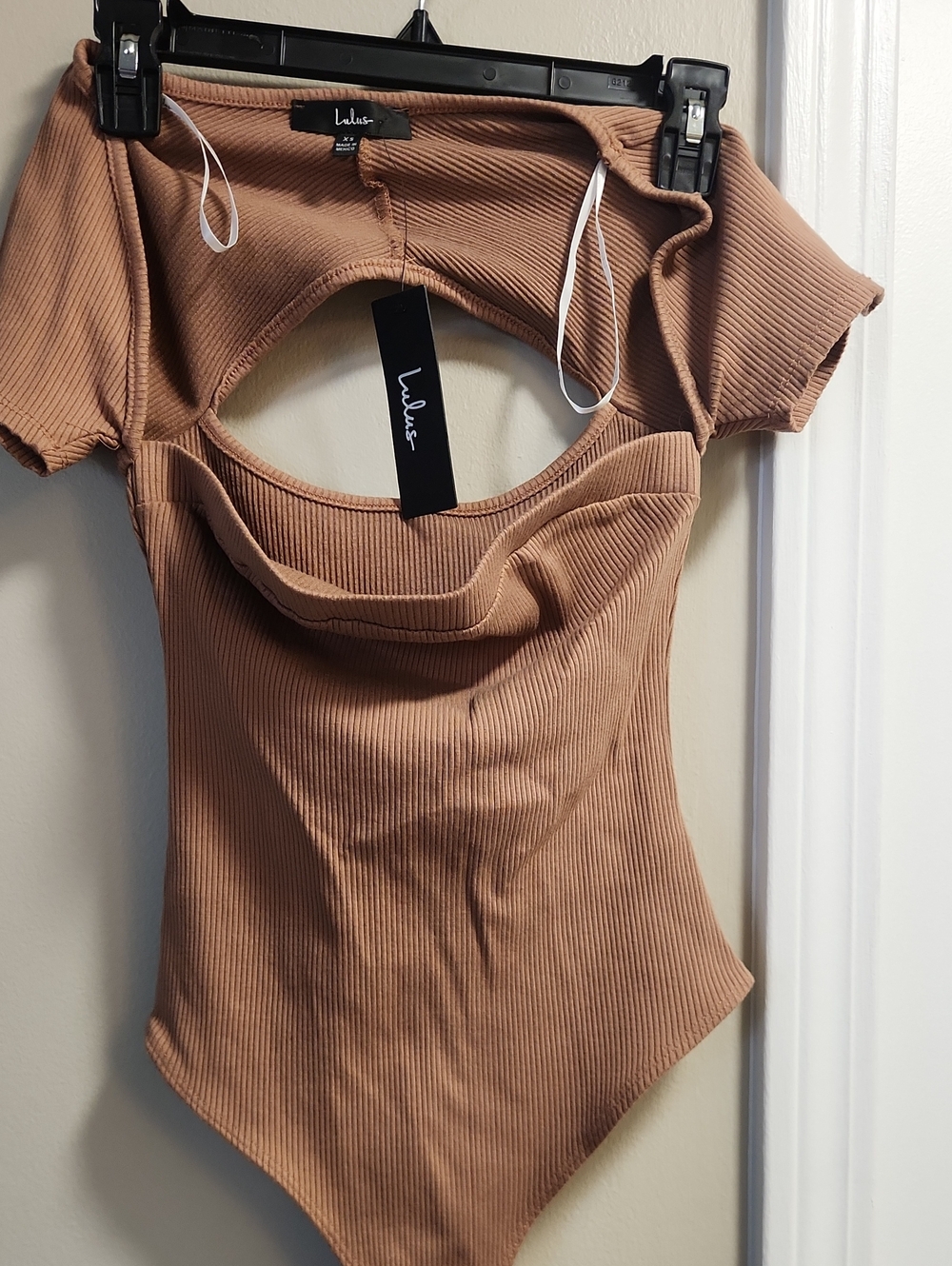 Lulu's Ribbed Cutout Bodysuit - Brown Taupe